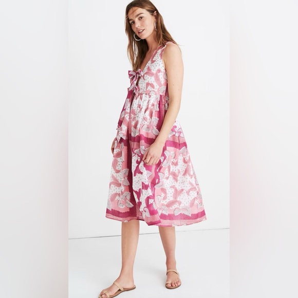 Banjanan Dresses & Skirts - Banjanan Delphinium Palm White Pink Midi Dress